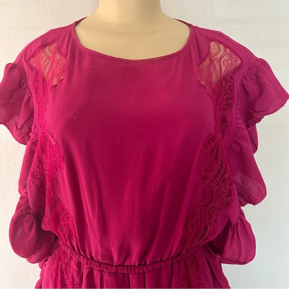 IRO Zestful Short Sleeve Ruffle Mini Dress Fushia S - Picture 6 of 13